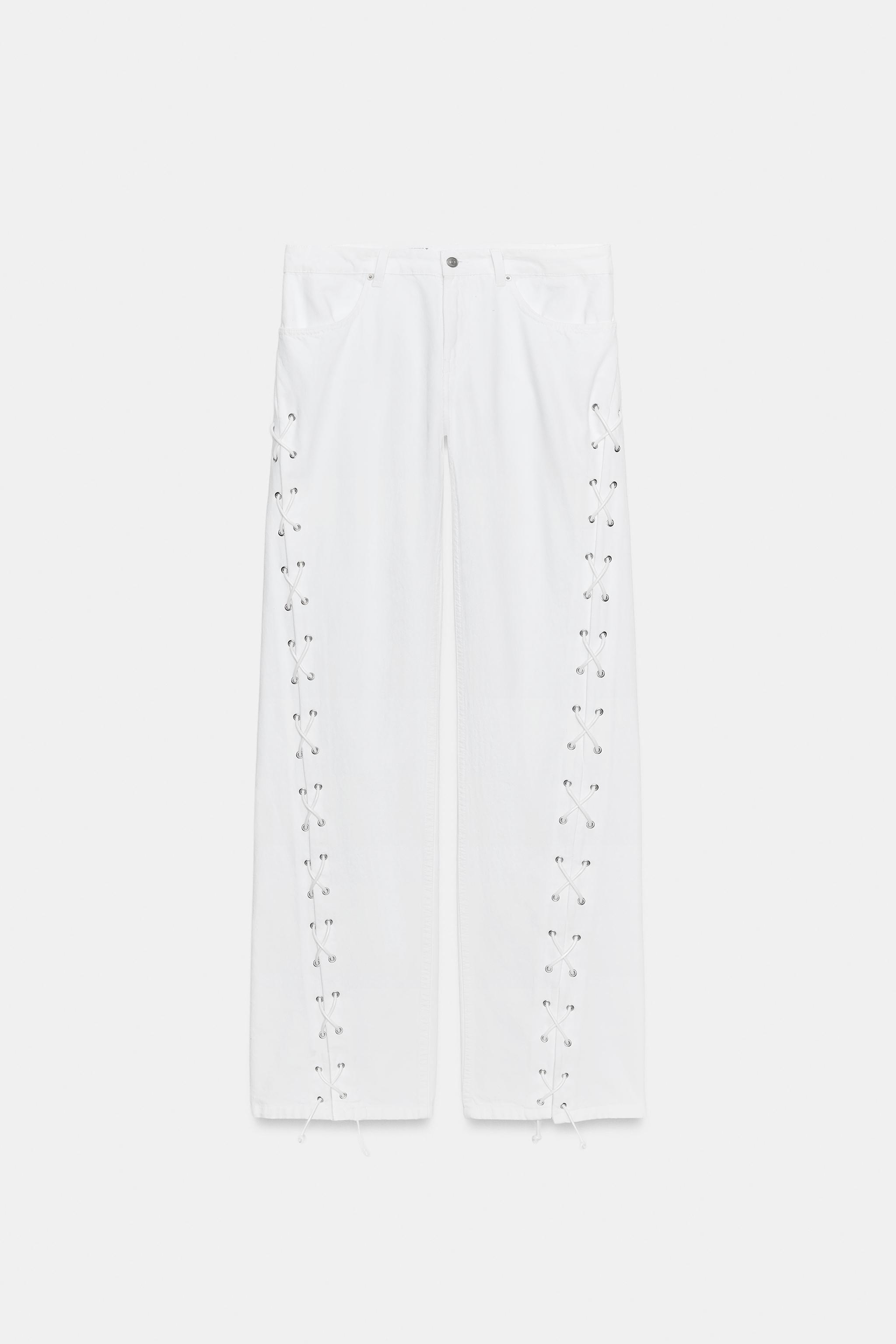 JEAN DROIT À LACETS DENIM TRF TAILLE MI-HAUTE